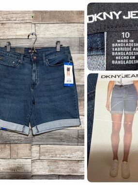 DKNY Cuffed Jean Shorts Women’s 10 Blue Denim Stretch Casual